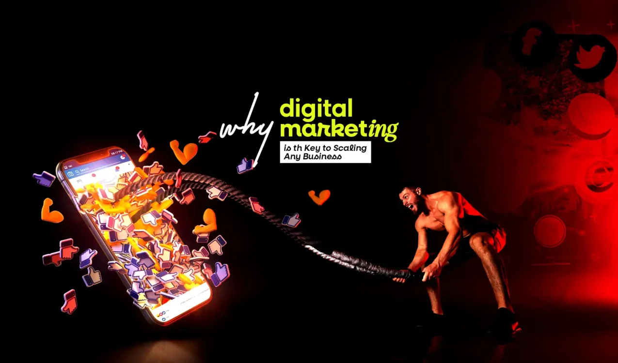 Man pulling social media icons from a phone, representing the power of digital marketing to grow businesses