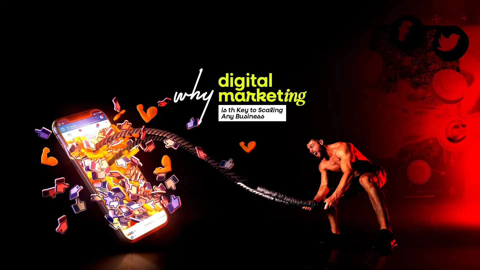 Man pulling social media icons from a phone, representing the power of digital marketing to grow businesses