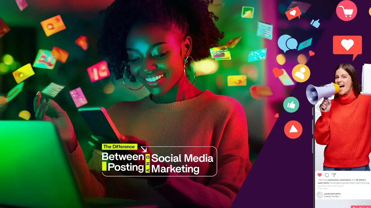 Creative visual showing the difference between social media posting and marketing by CG iNK, India’s top social media agency