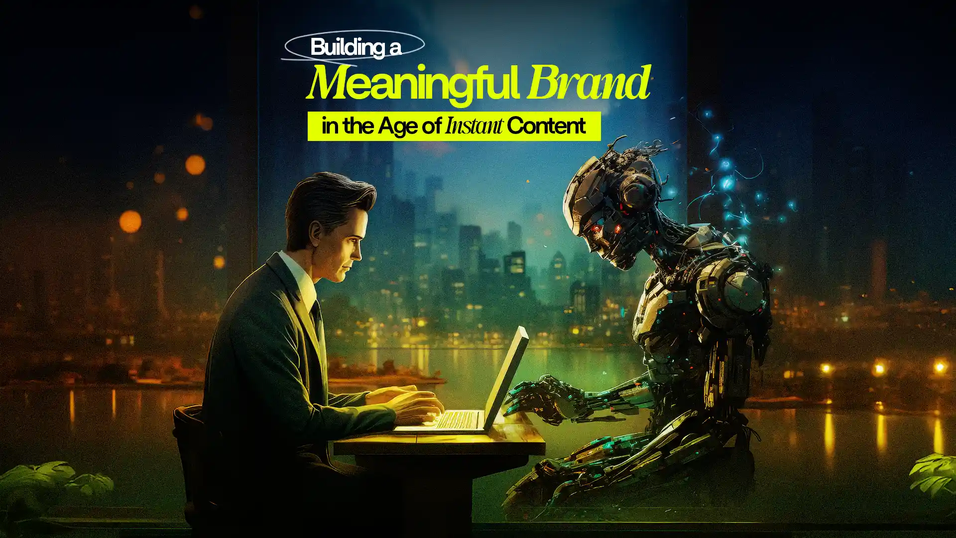 Futuristic branding concept by the Best Digital Brand Building Agency in India showing human-AI collaboration