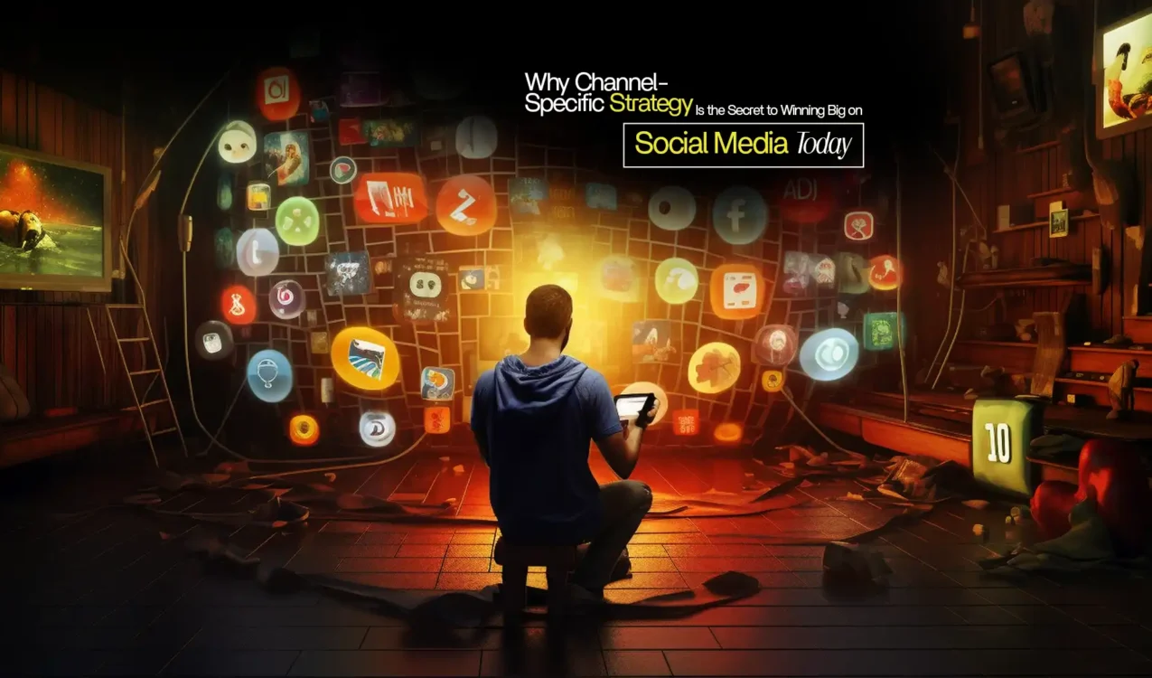 A creative digital artwork showing a man using multiple apps, symbolizing the Best Social Media Marketing Agency in India strategy.