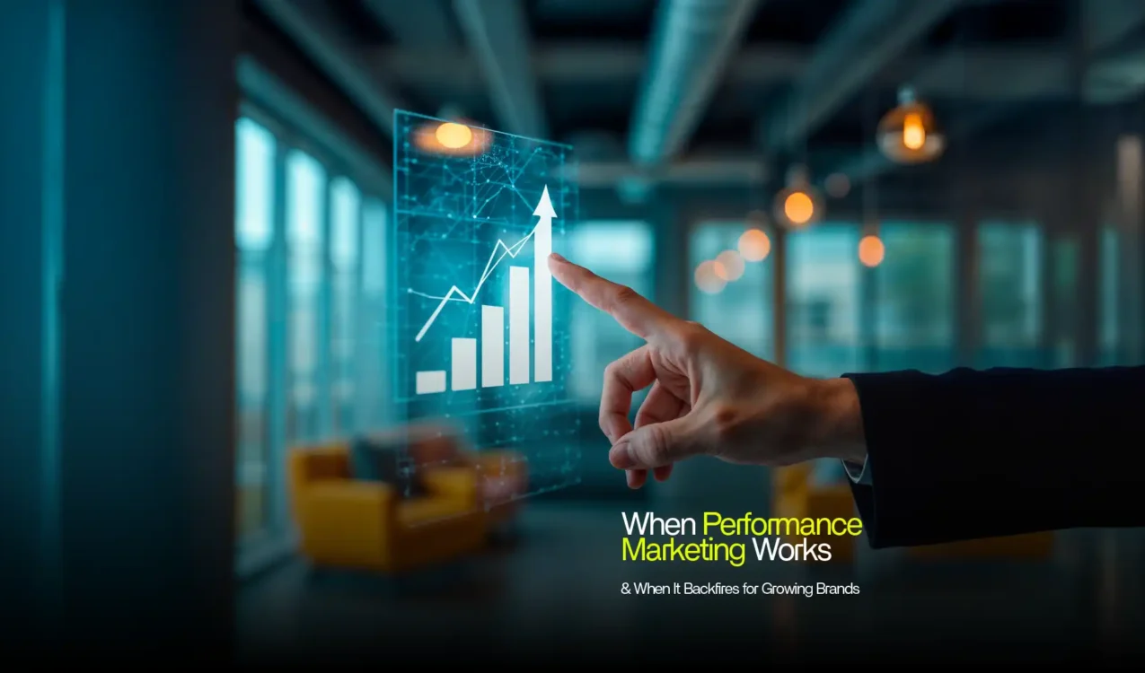 Business hand pointing to rising digital graph – Best Performance Marketing Agency in India