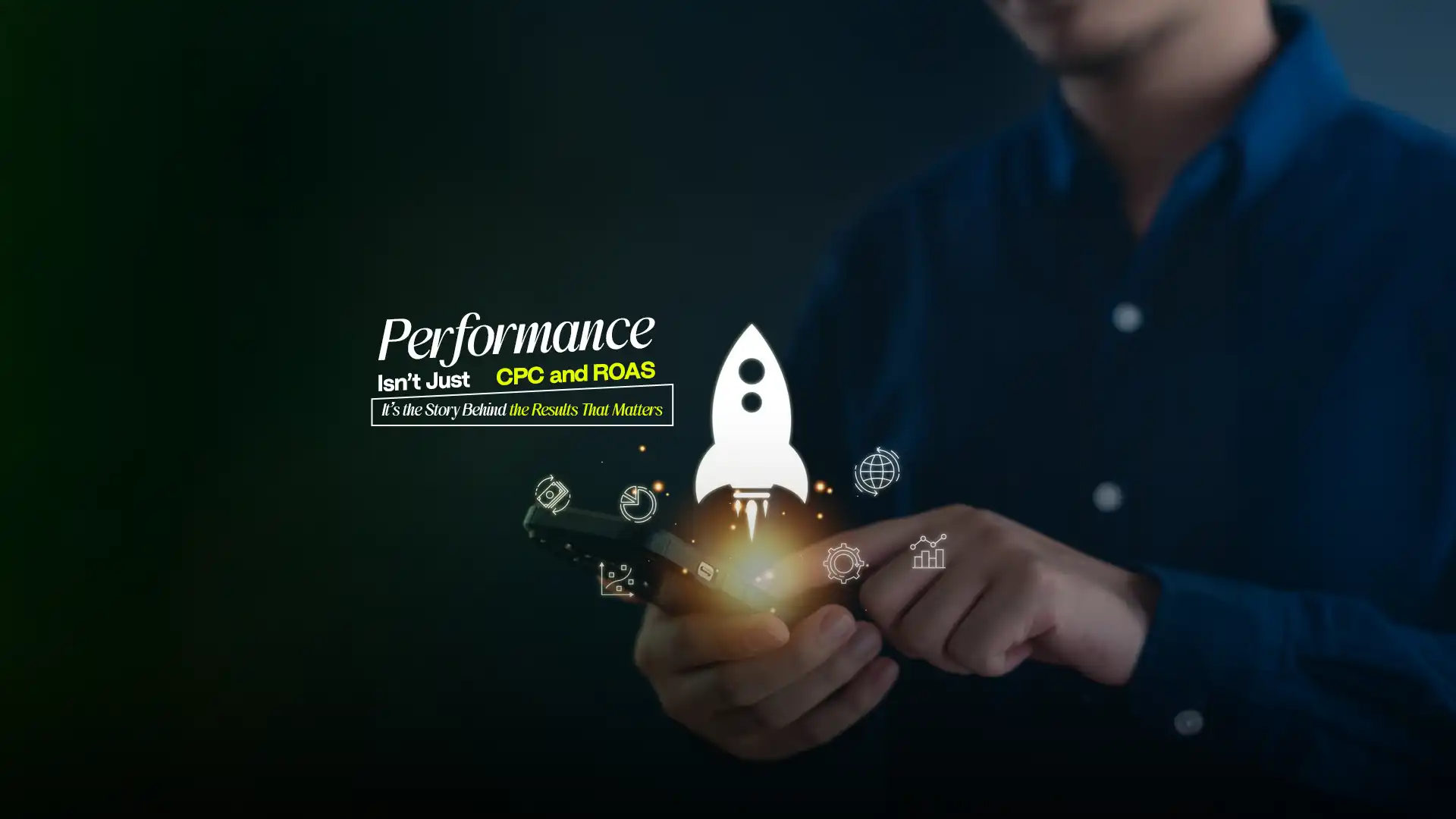 Person using mobile with rocket icon launch visuals symbolizing growth powered by the Best Performance Marketing Agency in India