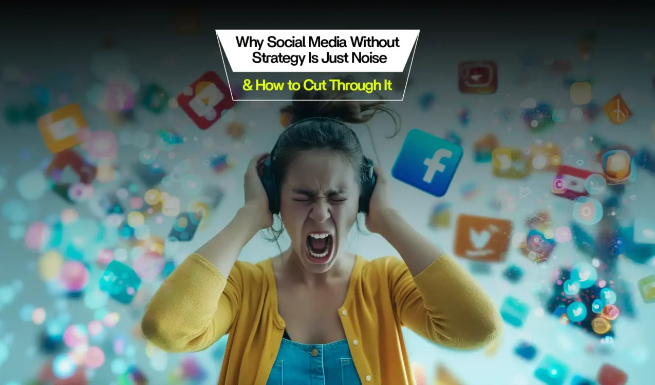 Frustrated woman covering ears from social media clutter, highlighting the Best Social Media Marketing Agency in India.
