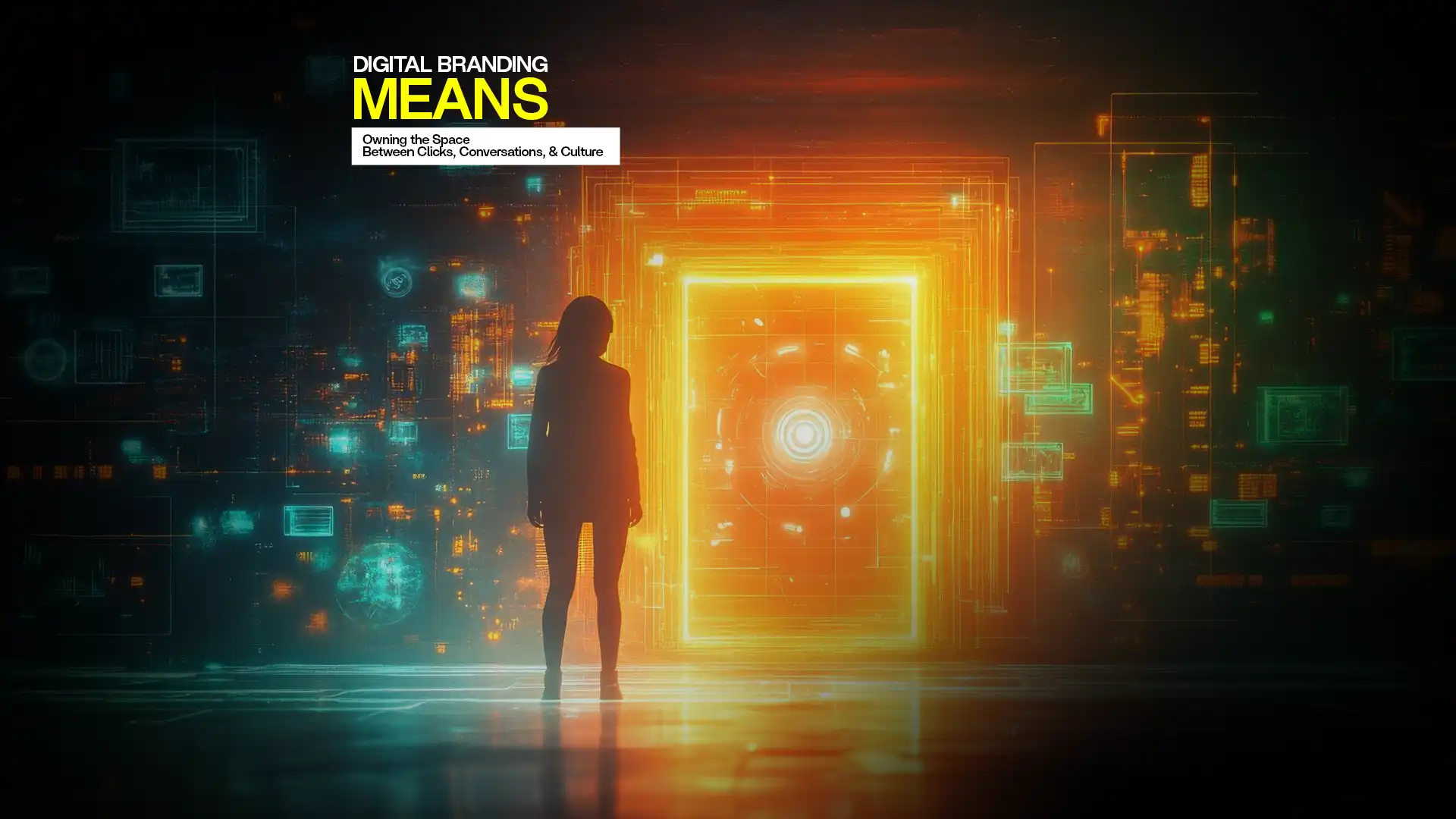 Silhouette facing digital gateway with glowing tech visuals — best digital brand building agency in India creating cultural relevance