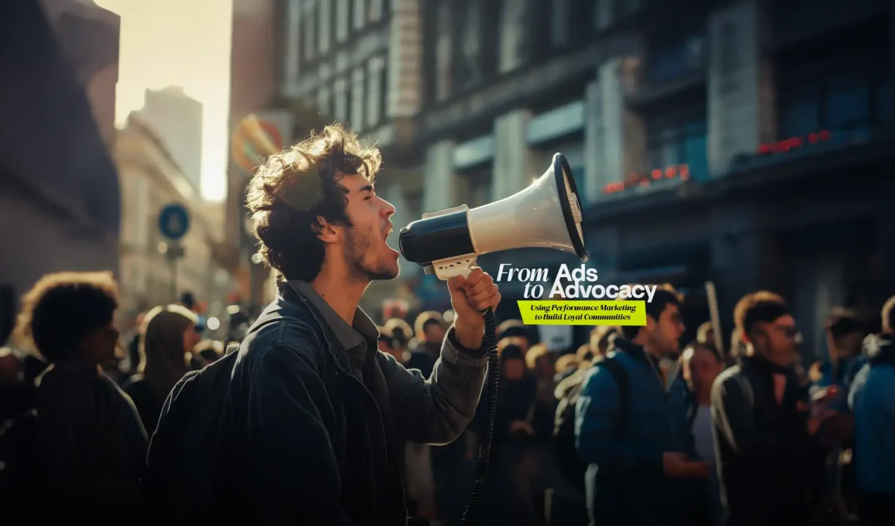 Man speaking through a megaphone symbolizing brand advocacy driven by the Best Performance Marketing Agency in India