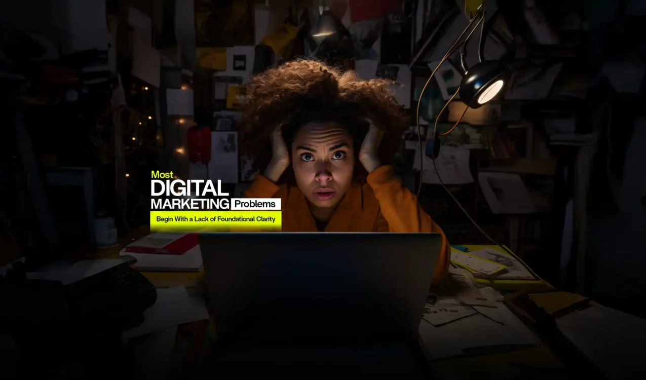 Worried professional facing marketing issues on laptop, symbolizing lack of clarity resolved by the Best Digital Marketing Agency in India