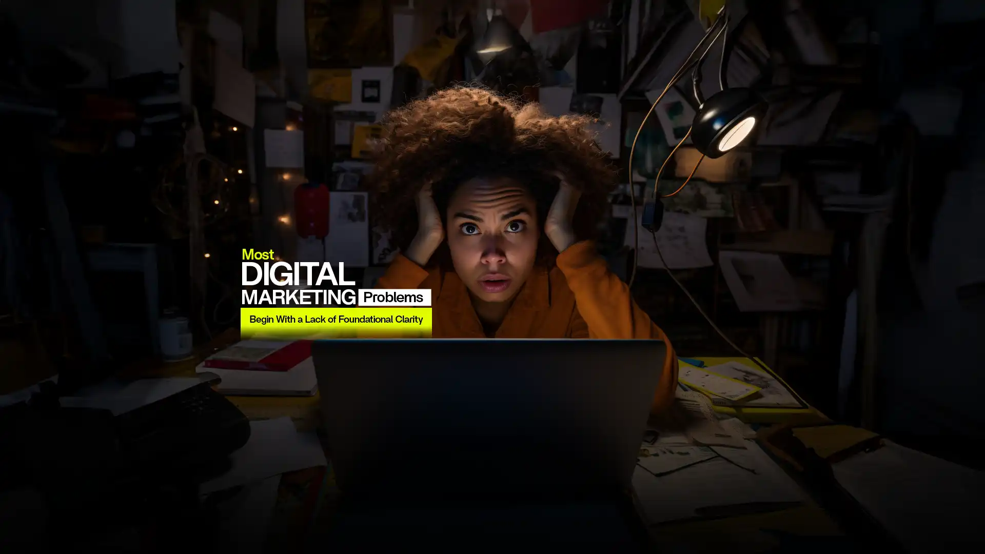 Worried professional facing marketing issues on laptop, symbolizing lack of clarity resolved by the Best Digital Marketing Agency in India