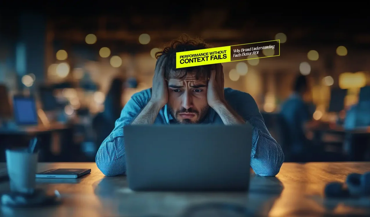 Man frustrated at laptop realizing the need for context in campaigns by the Best Performance Marketing Agency in India