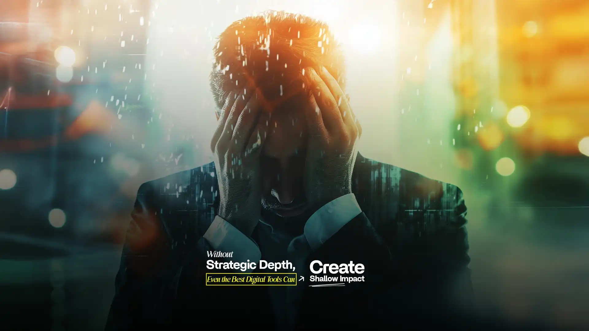 Stressed businessman under rain symbolizing lack of digital strategy, highlighting insights from the Best Digital Marketing Agency in India