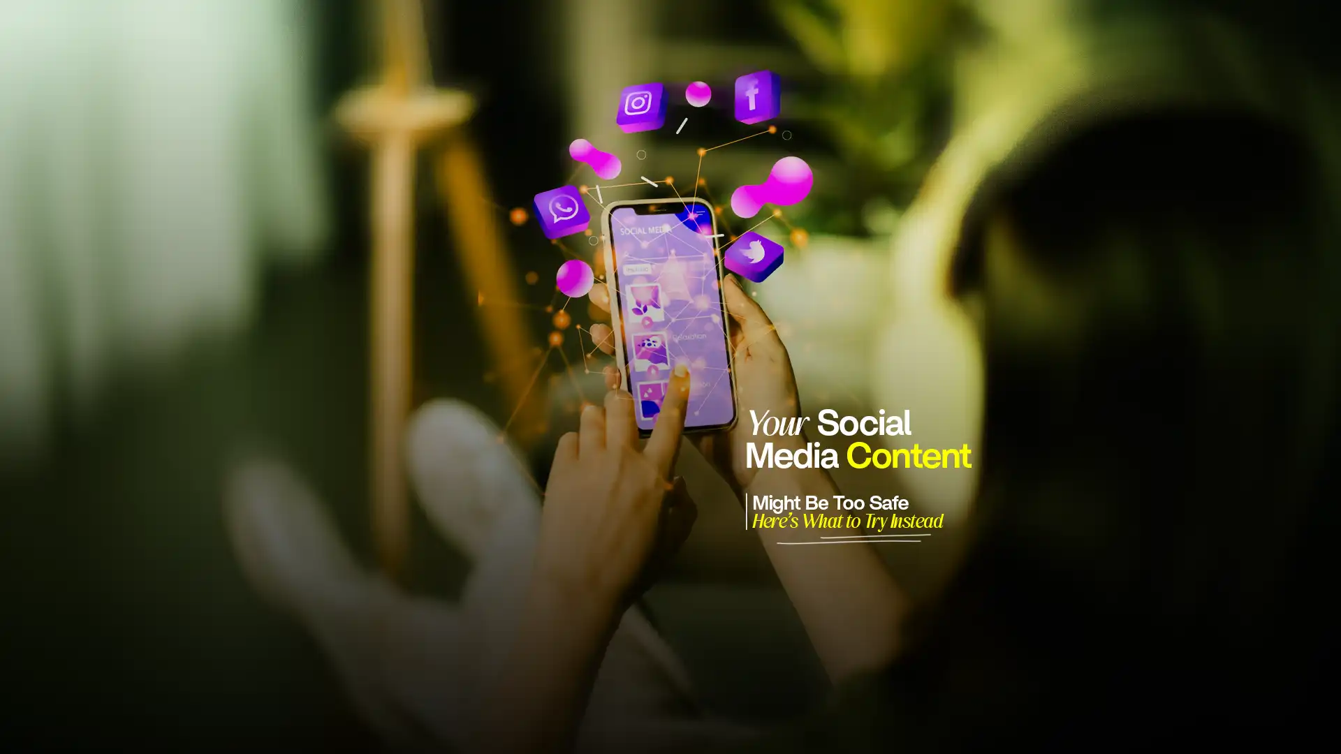 Person scrolling smartphone with floating social icons — creative post idea from the Best Social Media Marketing Agency in India