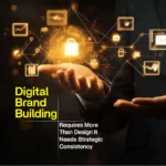 Business professional visualising connected digital touchpoints, representing strategic digital brand building across channels