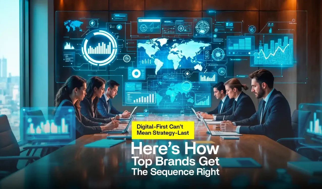 Strategy-led leadership meeting illustrating how the best digital marketing agency in NCR plans data-driven growth before execution