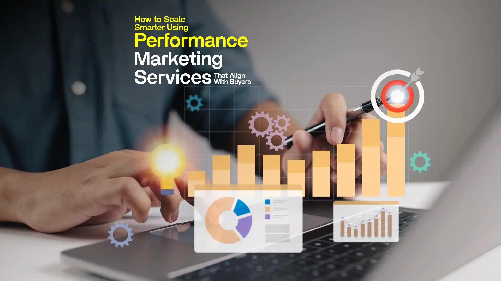 Performance marketing services illustrated through data analytics, growth charts, and targeted digital campaign optimization